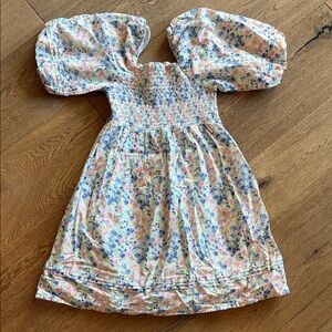 Janie & Jack Floral Puff-Sleeve Smocked Kids Dress - Pink & Blue